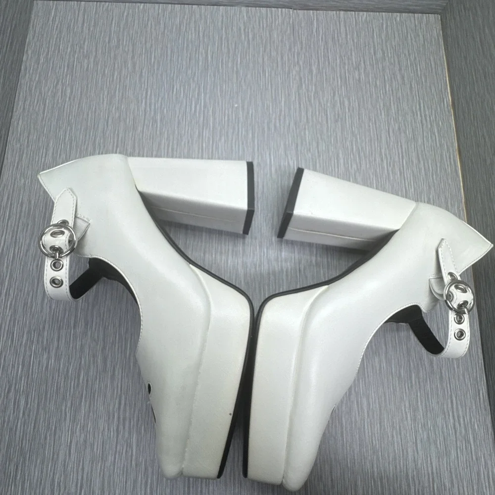 Lamoda White Platform Mary Jane Heels Women's 10 Daisy Cutout Y2K Dolls Kill Alt